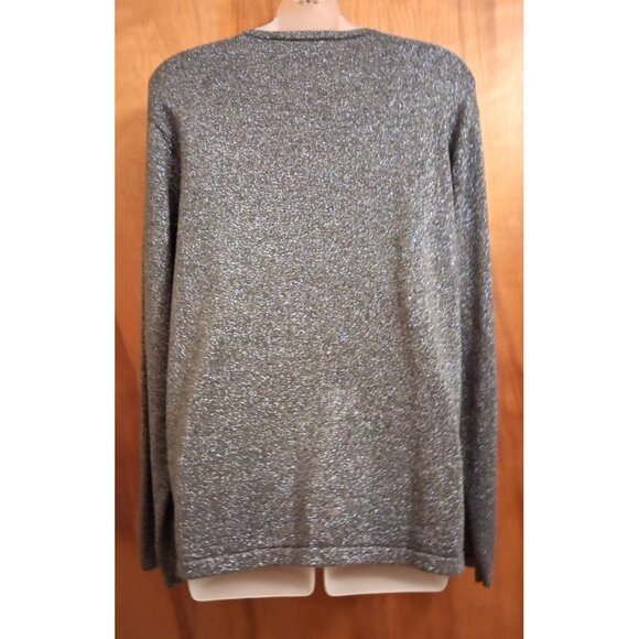 Liz Claiborne Size XL Silver Metalic dark gray glitter button cardigan sweater - Picture 3 of 4